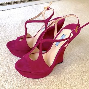 Prada suede wedge sandals new never worn size 38 (7.5)